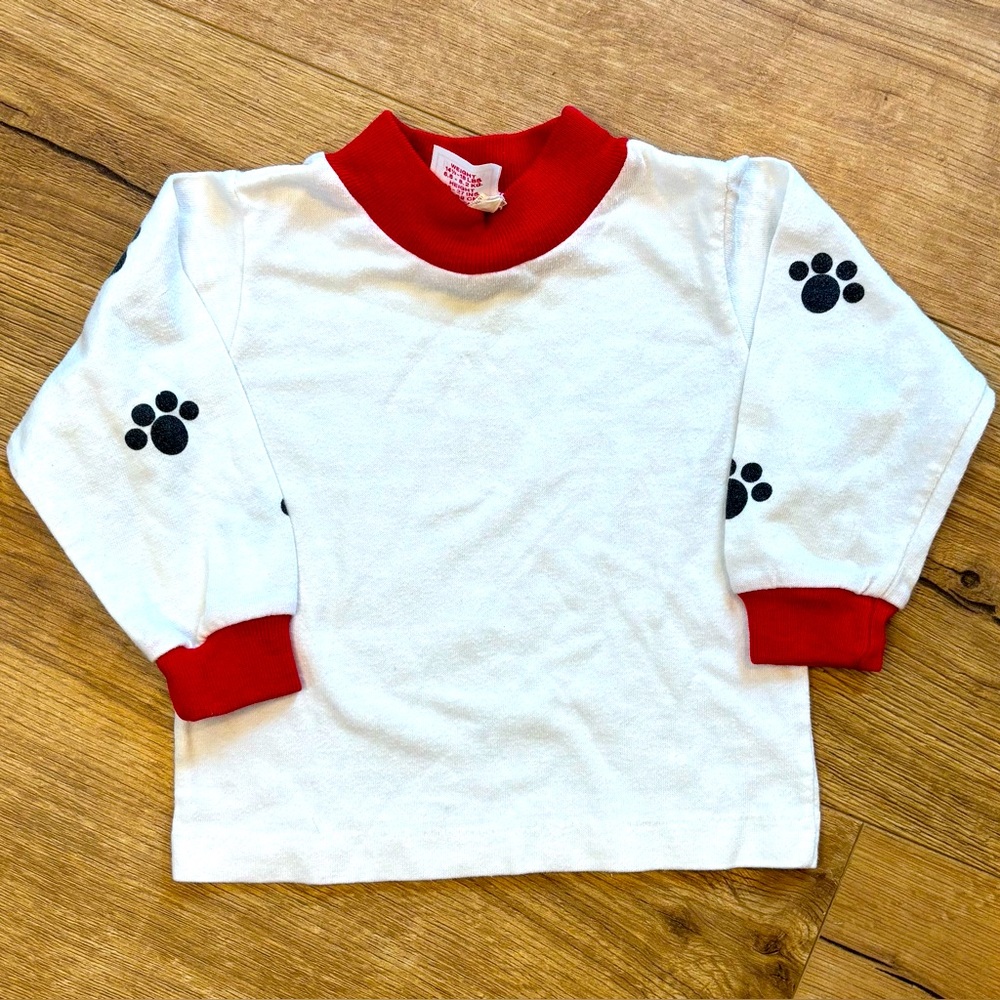 Vintage Buster Brown White Long Sleeve Shirt Red Trim Paw Prints Baby 6-9 Months